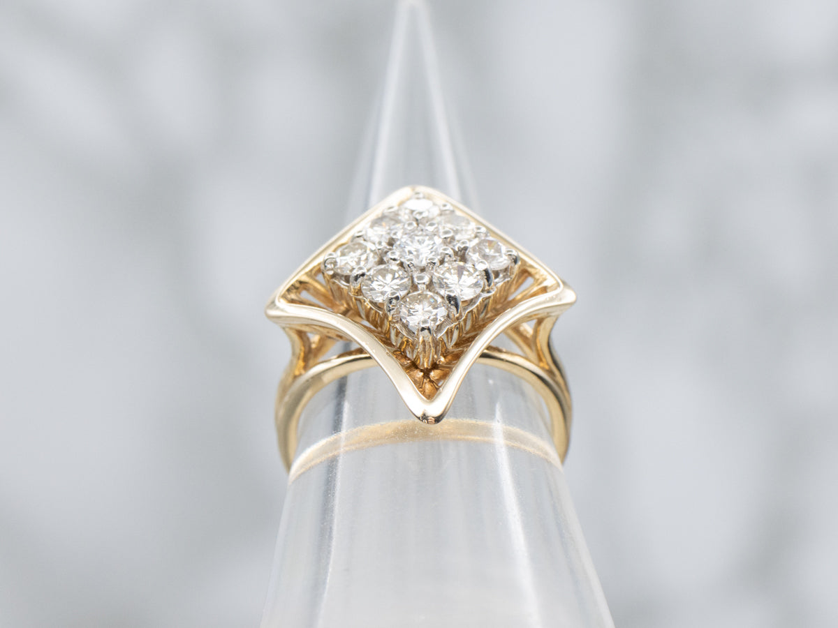 Two-Tone Gold Diamond Cluster Cocktail Ring