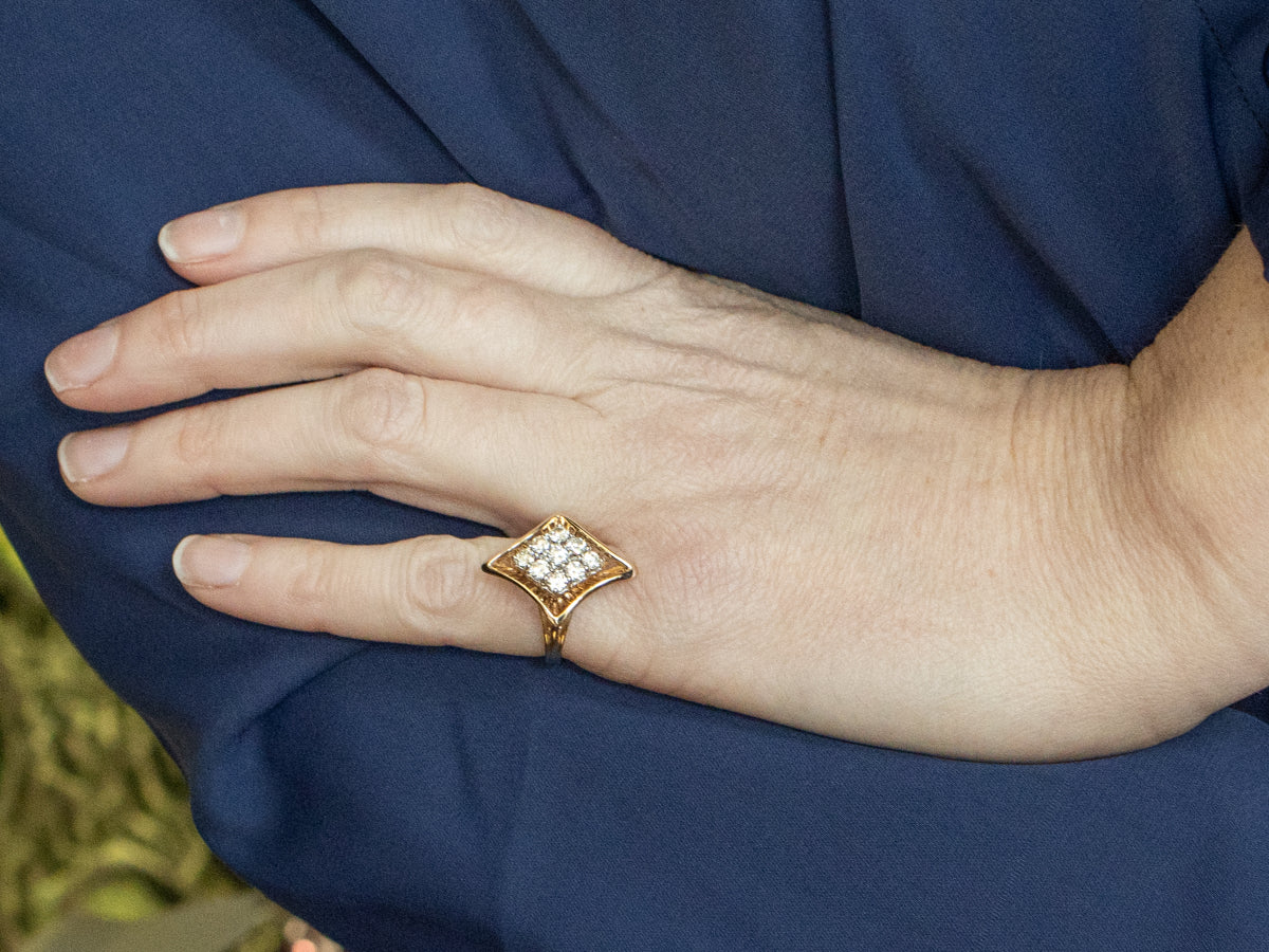 Two-Tone Gold Diamond Cluster Cocktail Ring