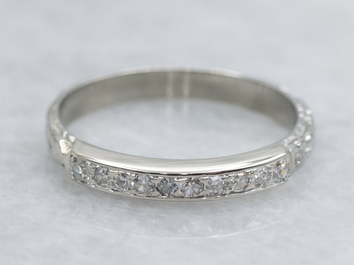 1950s Diamond Wedding Band with Sweetheart and Flower Motif
