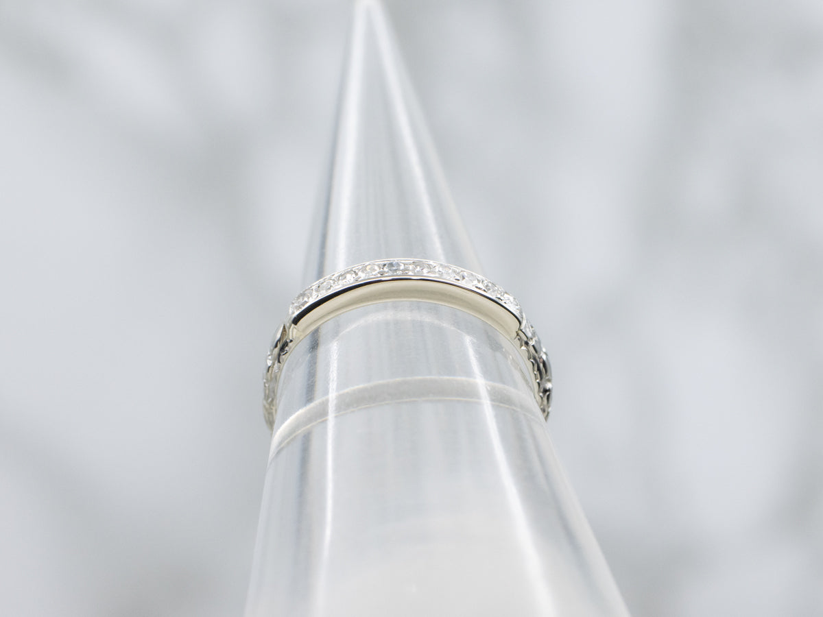 1950s Diamond Wedding Band with Sweetheart and Flower Motif