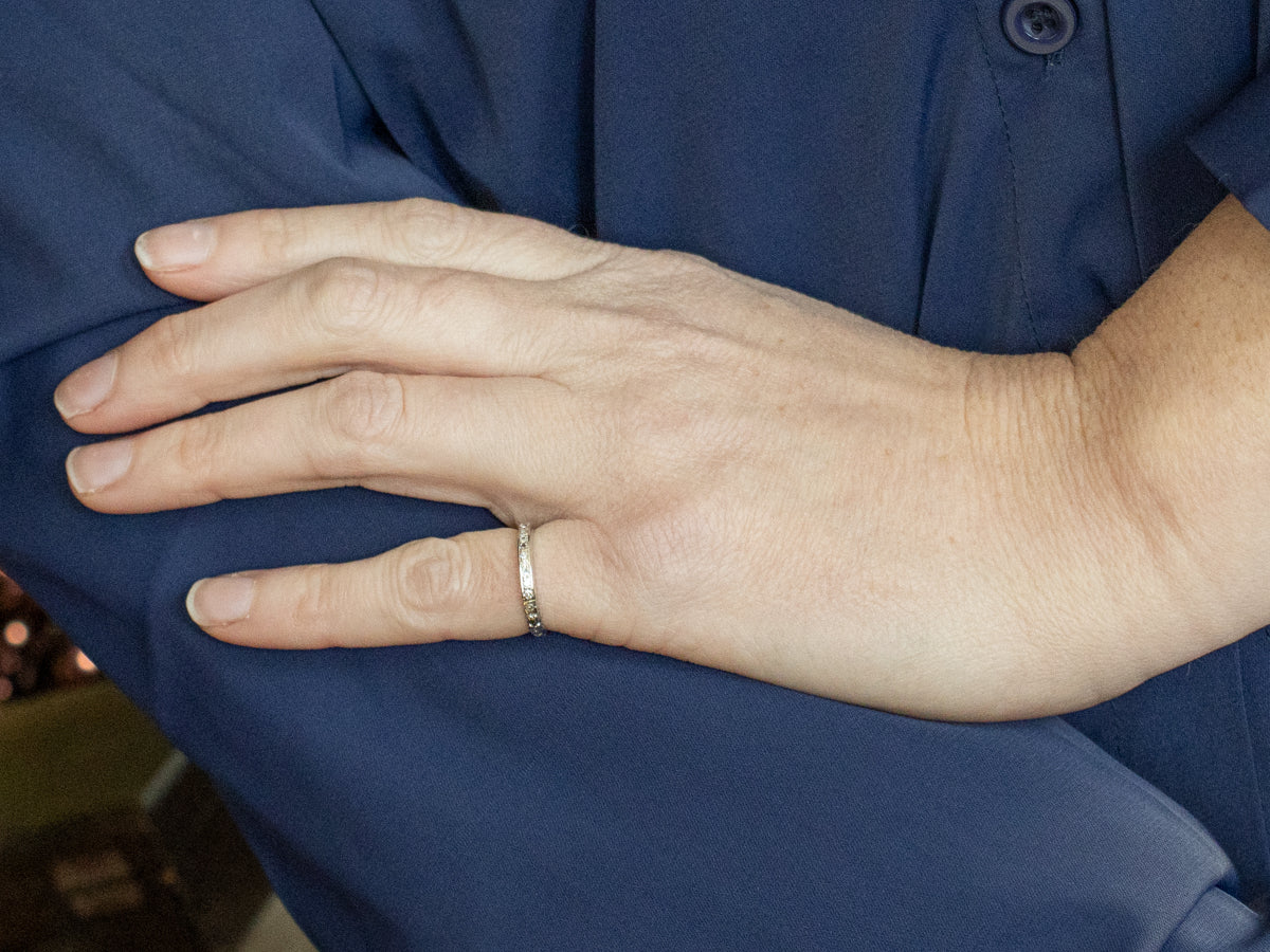 1950s Diamond Wedding Band with Sweetheart and Flower Motif