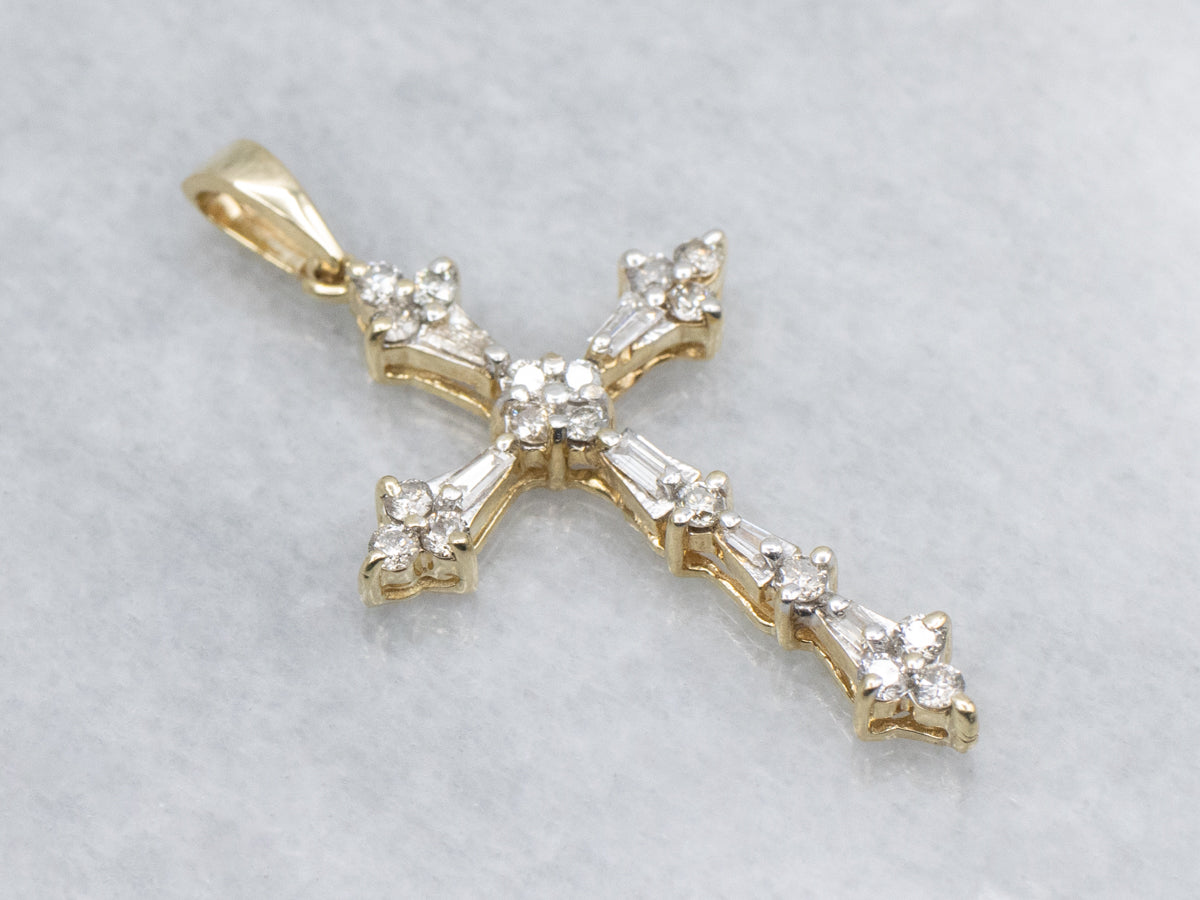 Ladies Mix-Cut Diamond and Gold Cross Pendant