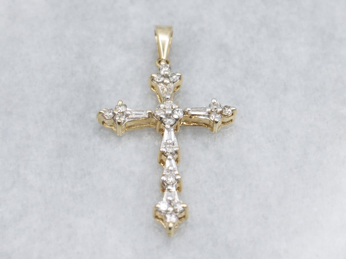 Ladies Mix-Cut Diamond and Gold Cross Pendant