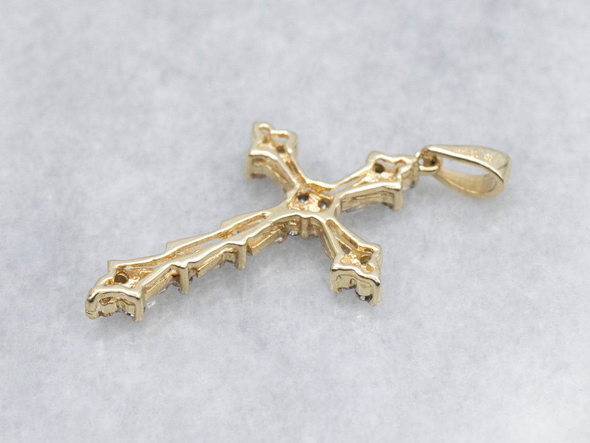 Ladies Mix-Cut Diamond and Gold Cross Pendant