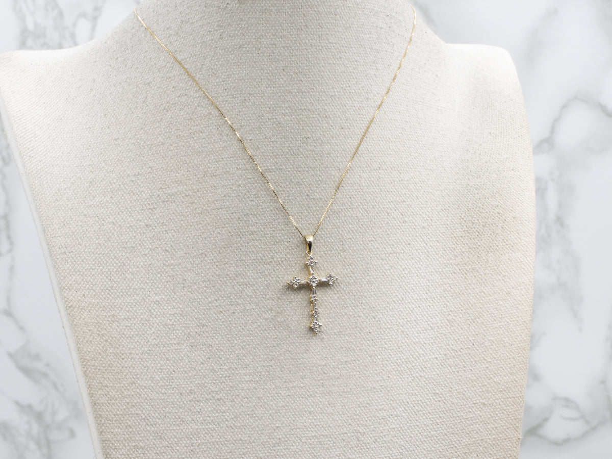 Ladies Mix-Cut Diamond and Gold Cross Pendant