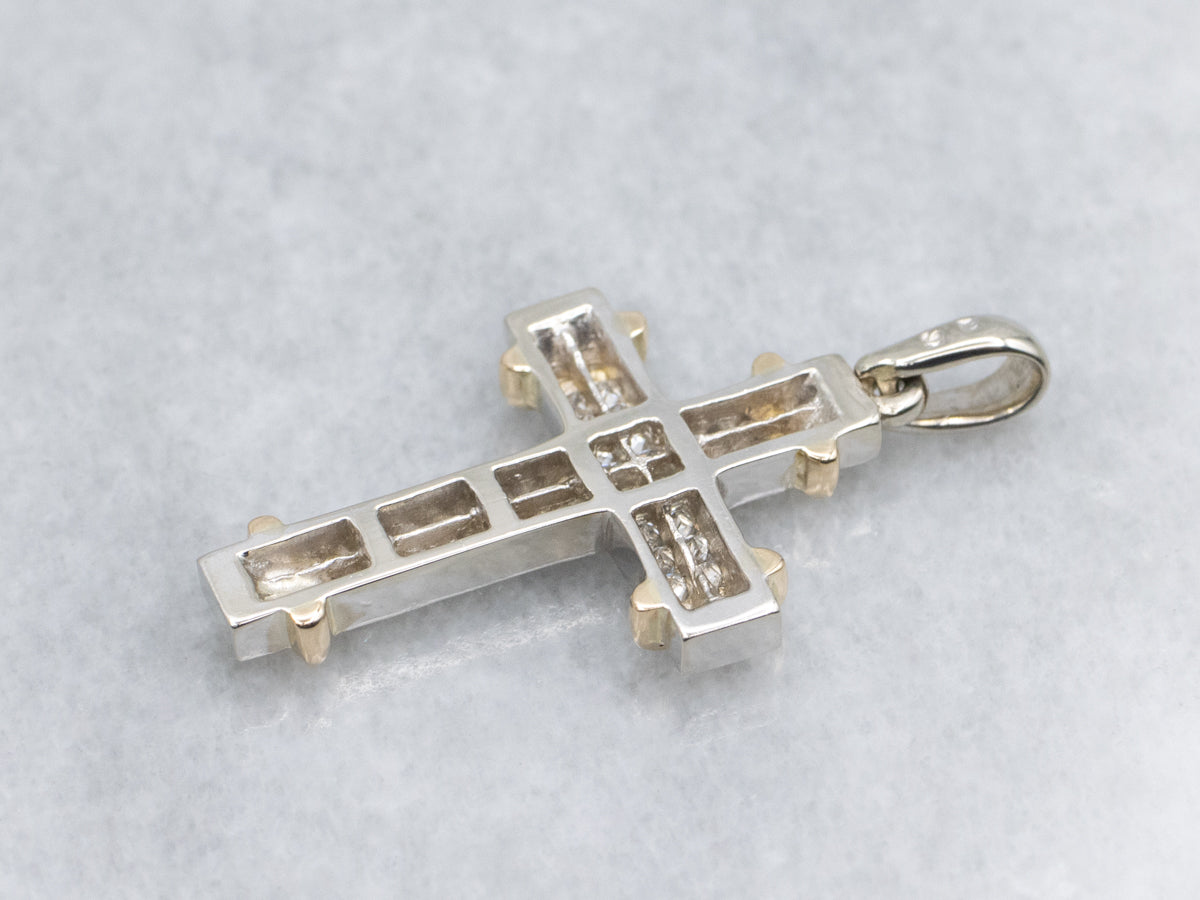 Modern Invisible-Set Two-Tone Gold Unisex Cross Pendant