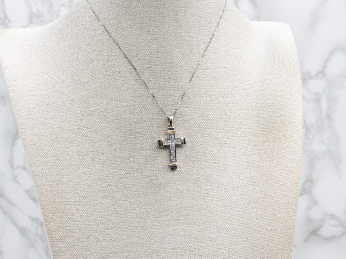 Modern Invisible-Set Two-Tone Gold Unisex Cross Pendant