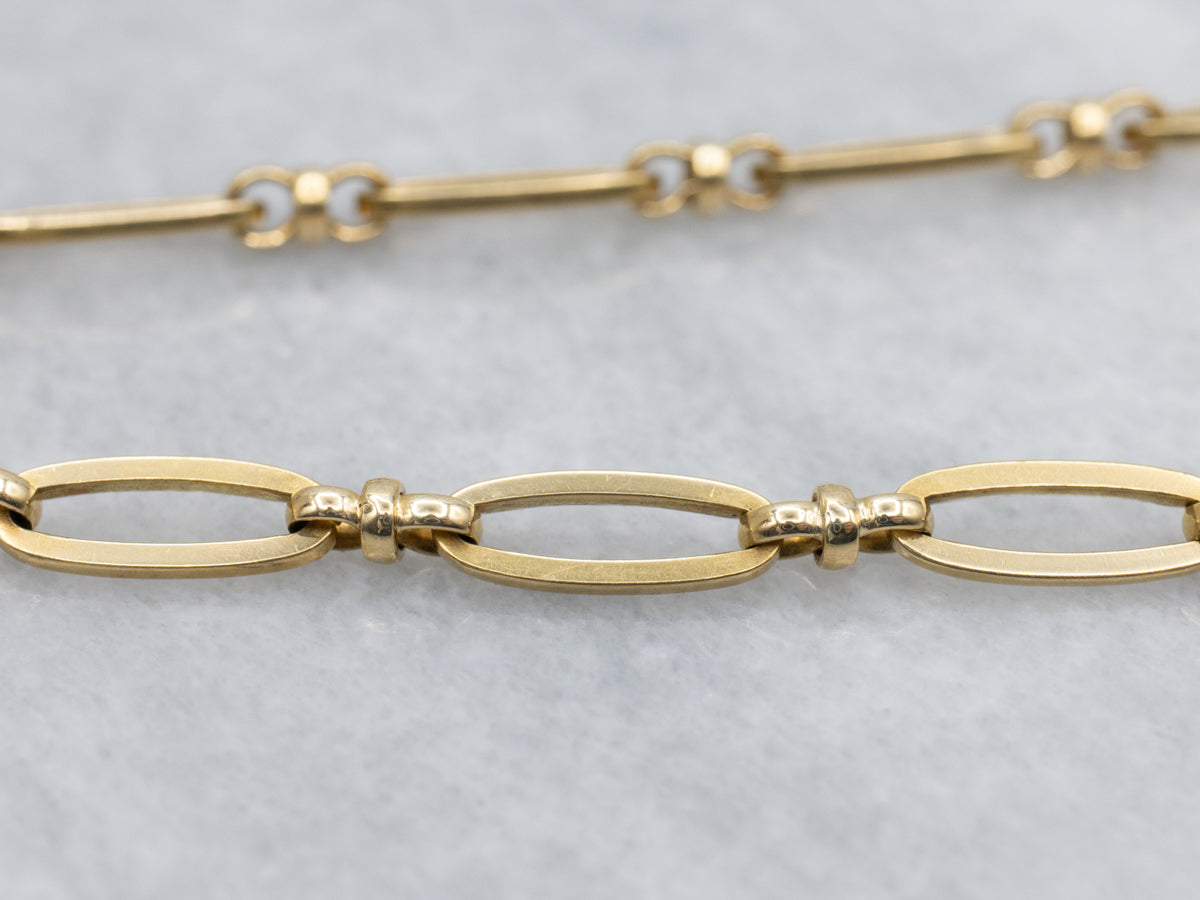 Vintage Paper-Clip Style Oval-Link Pocket Watch Chain with Dog-Clip And Spring-Ring Clasp