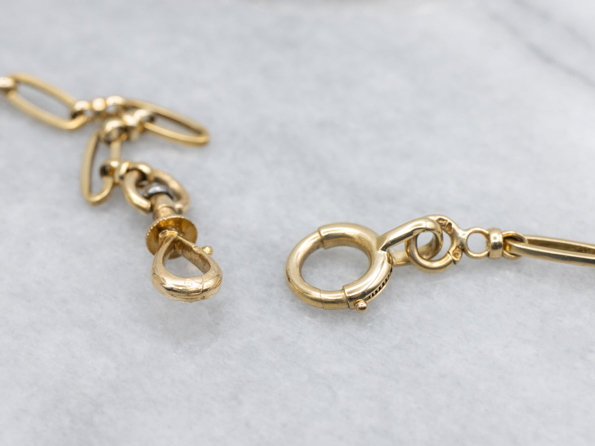 Vintage Paper-Clip Style Oval-Link Pocket Watch Chain with Dog-Clip And Spring-Ring Clasp