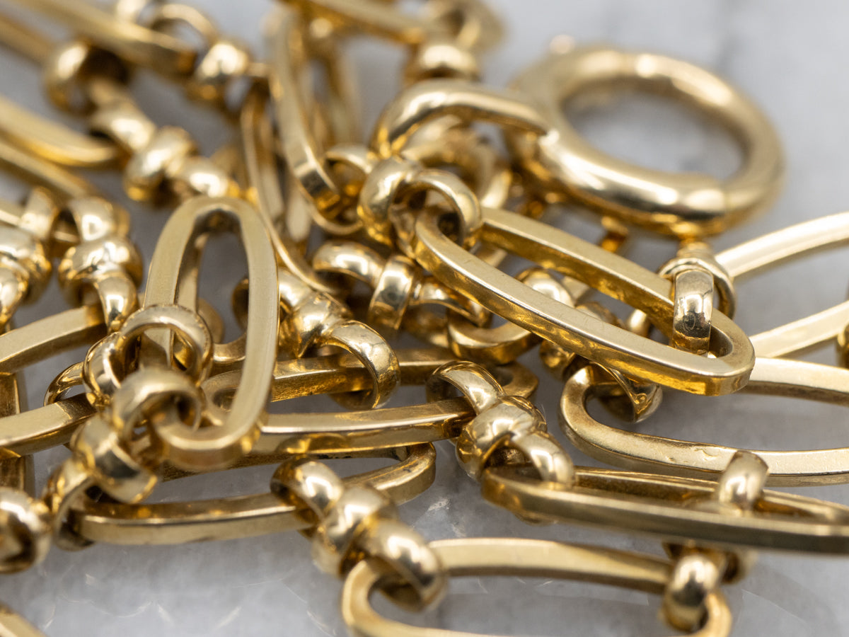 Vintage Paper-Clip Style Oval-Link Pocket Watch Chain with Dog-Clip And Spring-Ring Clasp