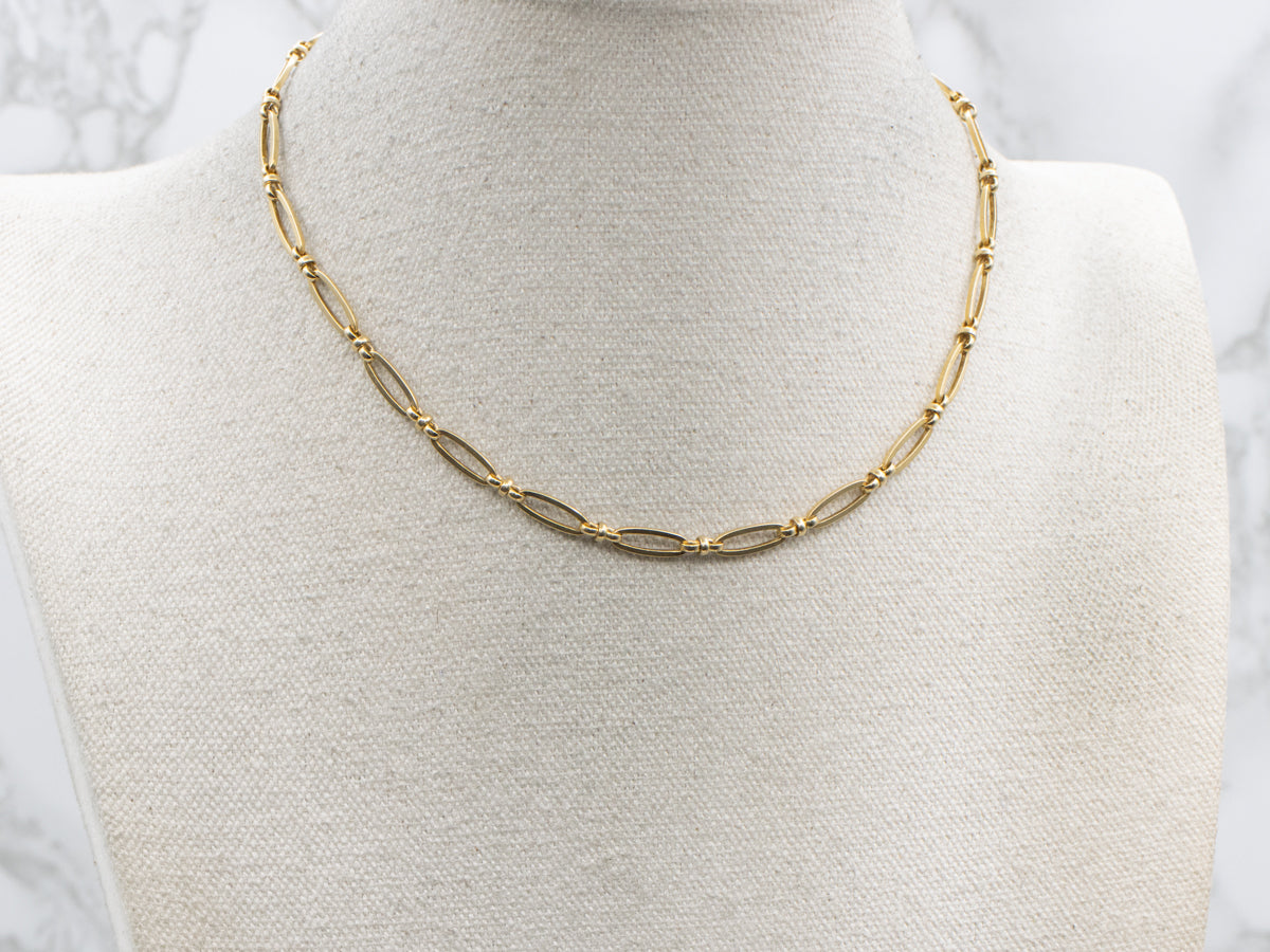 Vintage Paper-Clip Style Oval-Link Pocket Watch Chain with Dog-Clip And Spring-Ring Clasp