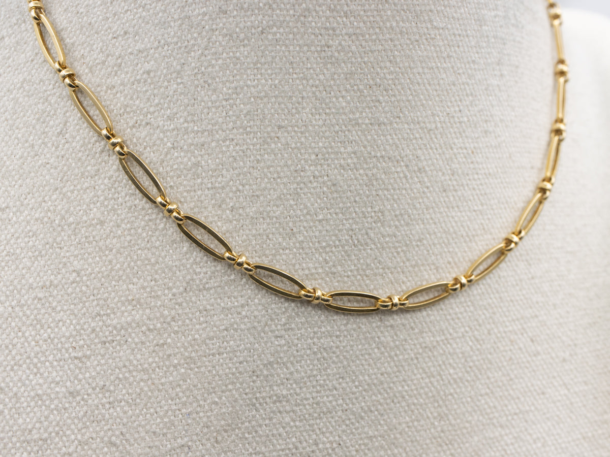 Vintage Paper-Clip Style Oval-Link Pocket Watch Chain with Dog-Clip And Spring-Ring Clasp