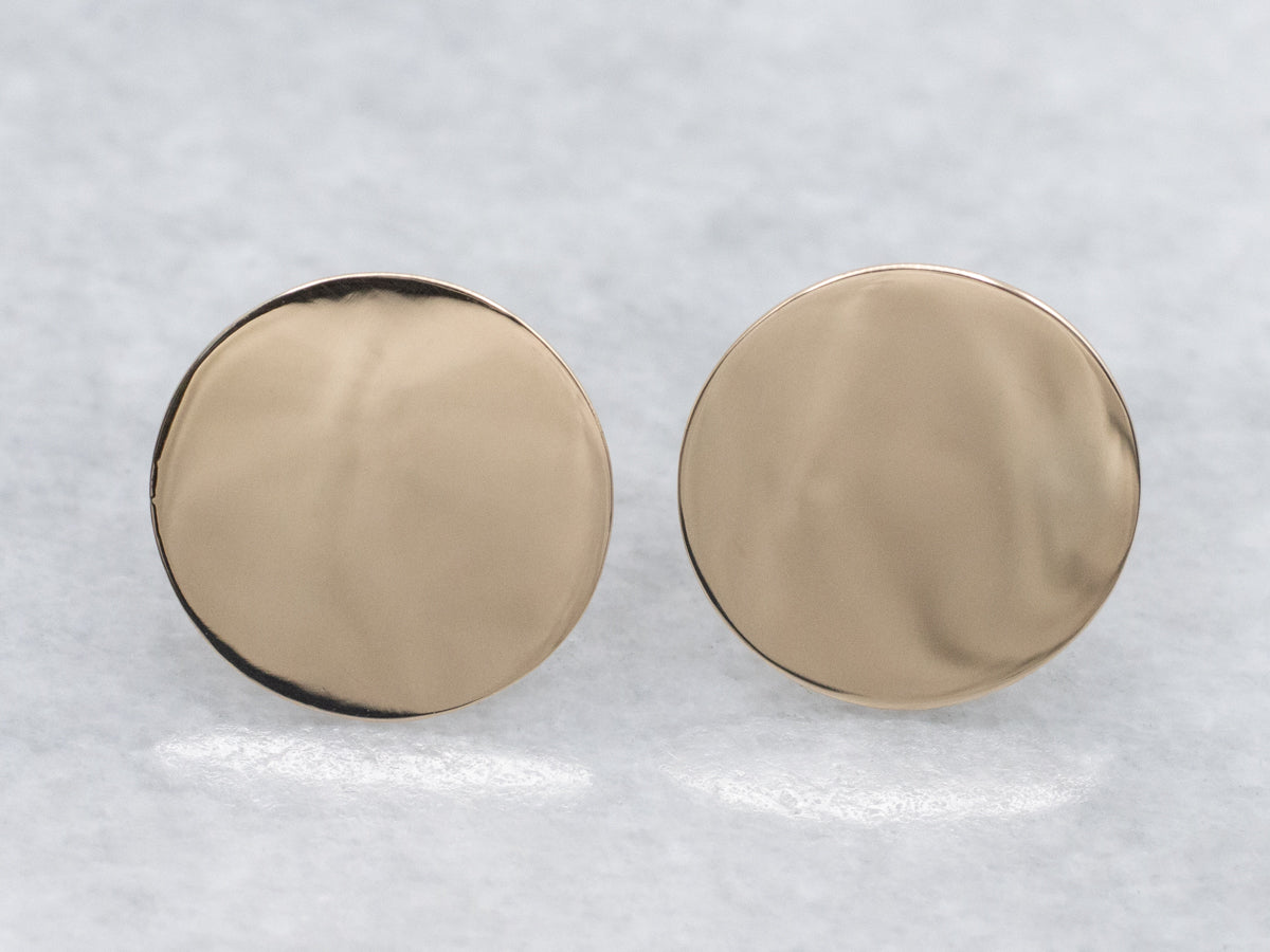 Polished Gold Flat Disc Stud Earrings
