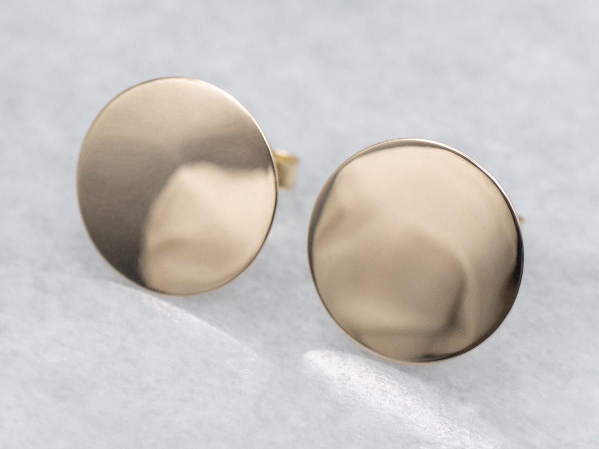 Polished Gold Flat Disc Stud Earrings
