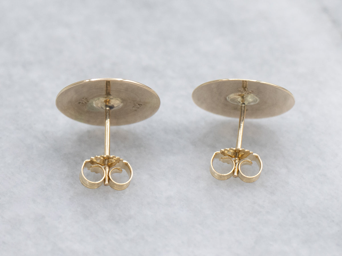 Polished Gold Flat Disc Stud Earrings