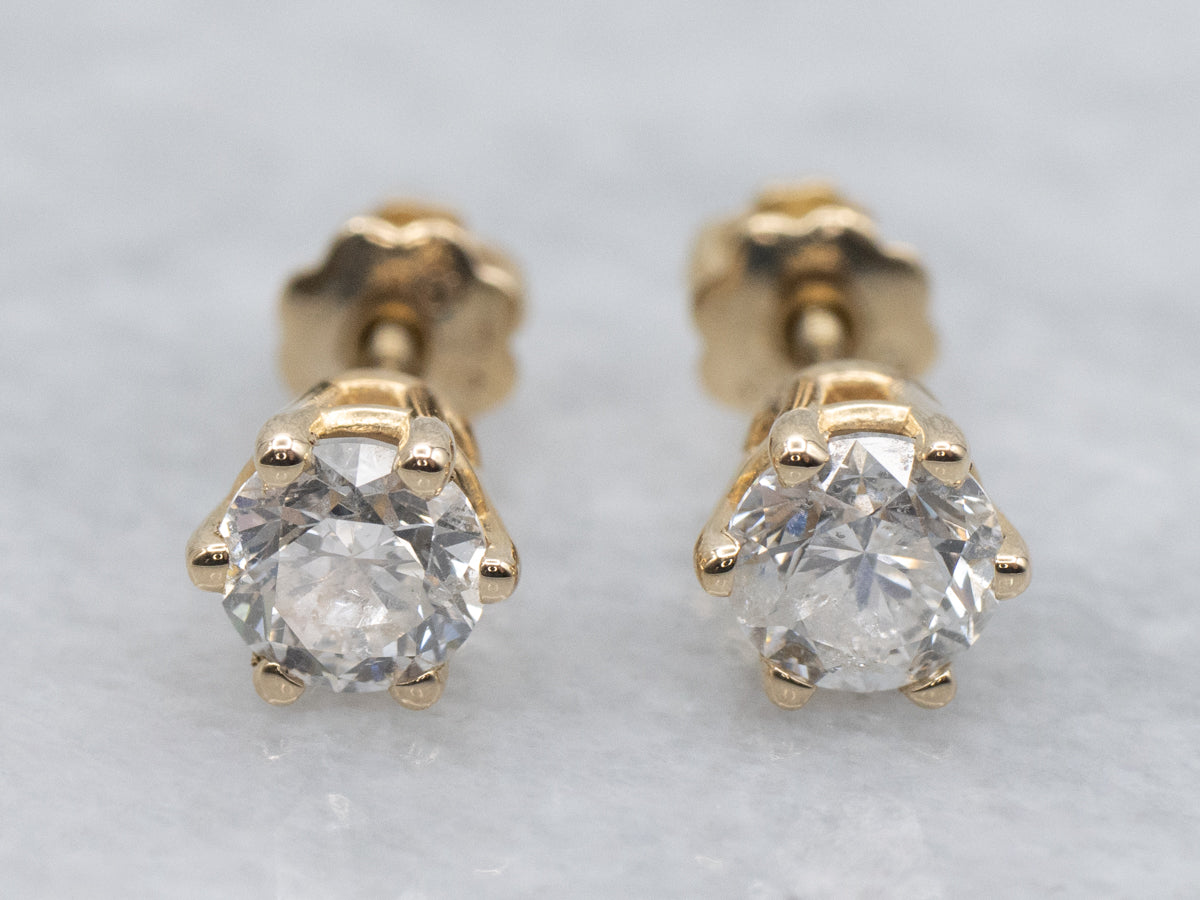 Round Brilliant Diamond Yellow Gold Stud Earrings