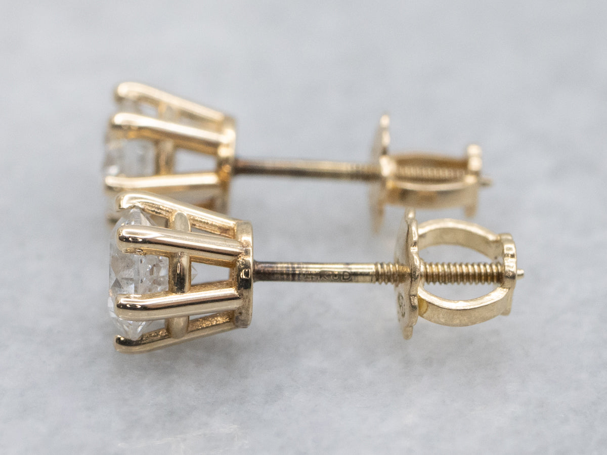 Round Brilliant Diamond Yellow Gold Stud Earrings