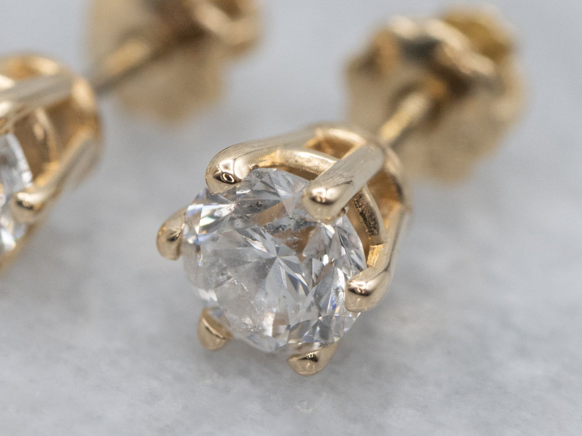 Round Brilliant Diamond Yellow Gold Stud Earrings