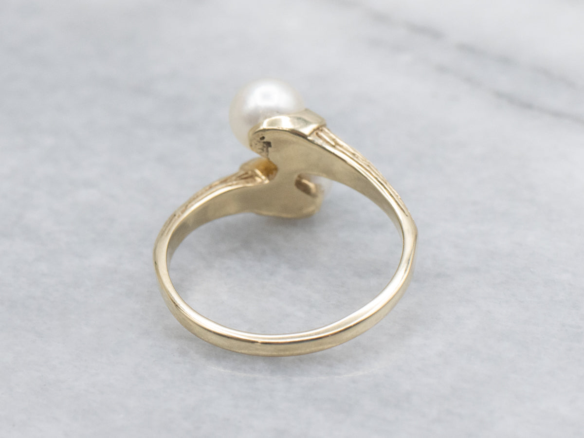 Double Saltwater Pearl Bypass Ring with Textured Gold