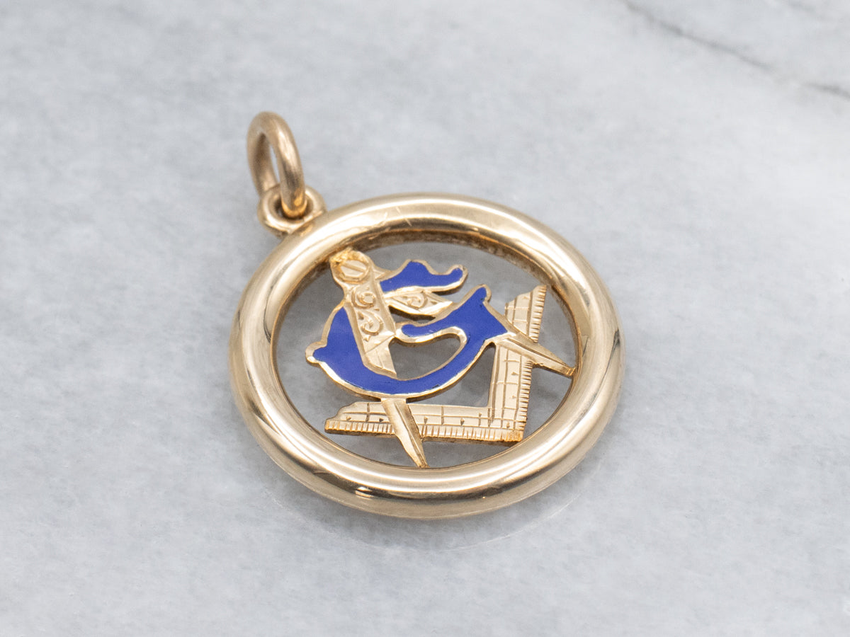 Vintage Yellow Gold and Enamel Masonic Pendant