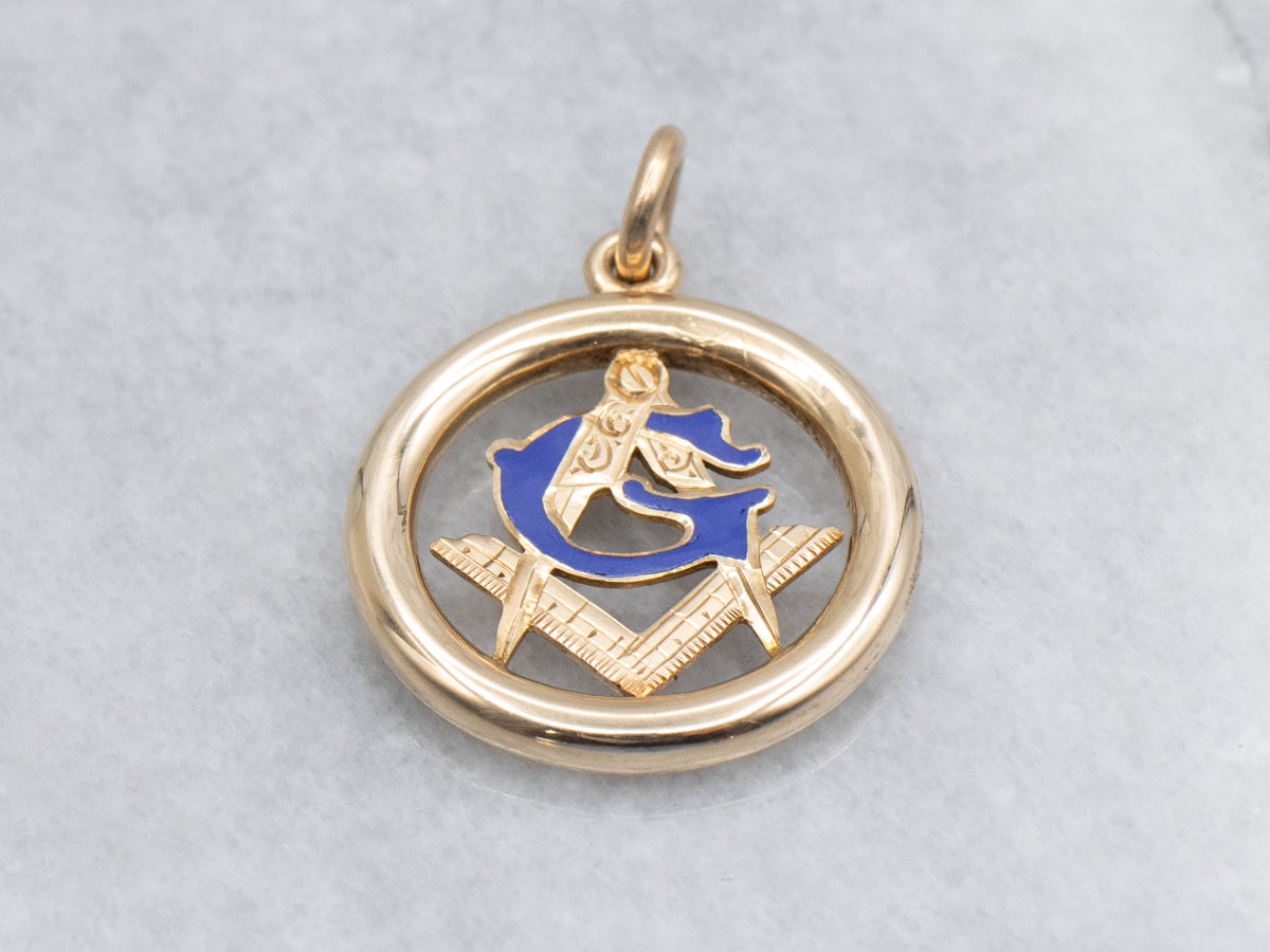 Vintage Yellow Gold and Enamel Masonic Pendant