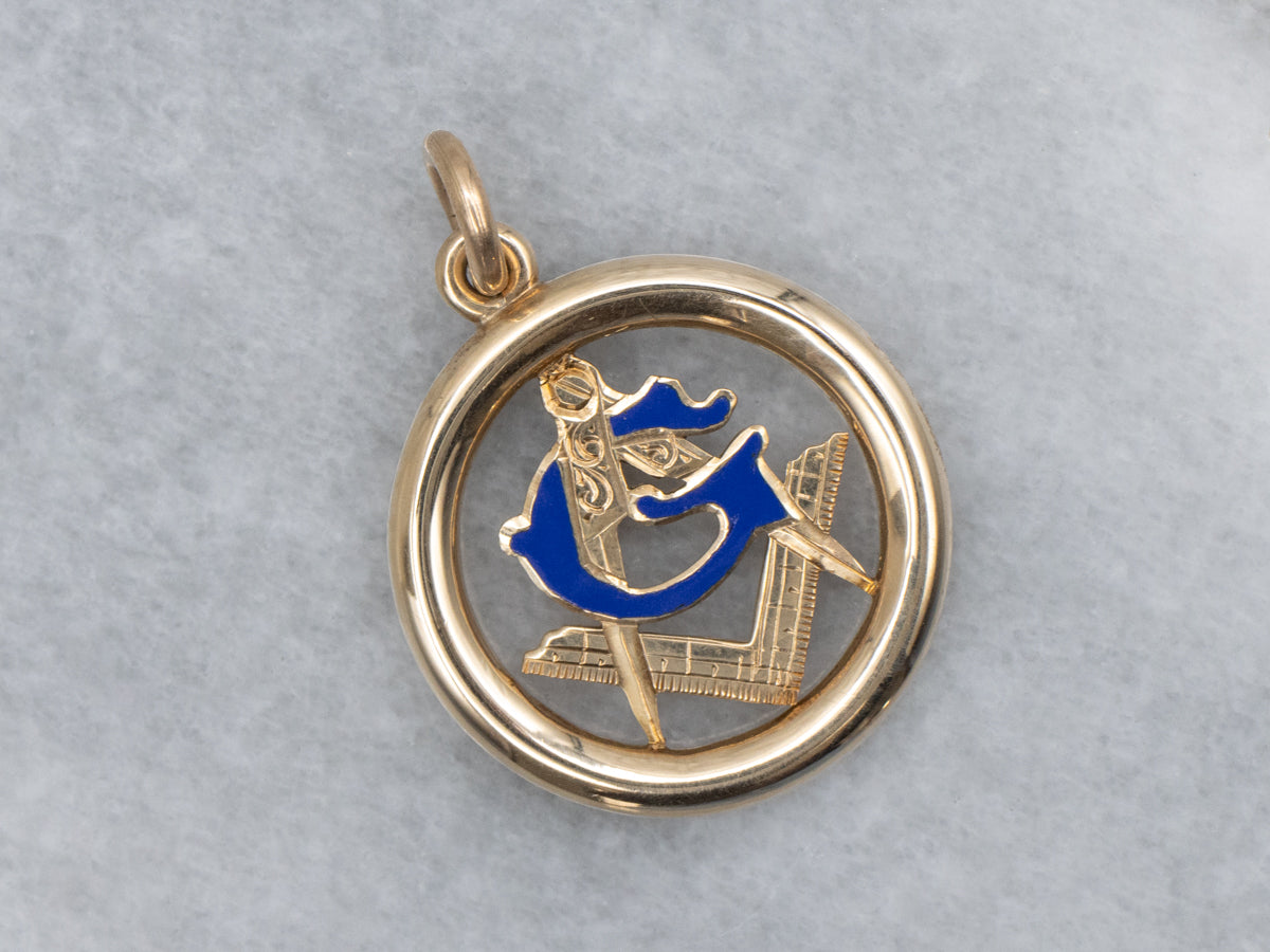Vintage Yellow Gold and Enamel Masonic Pendant