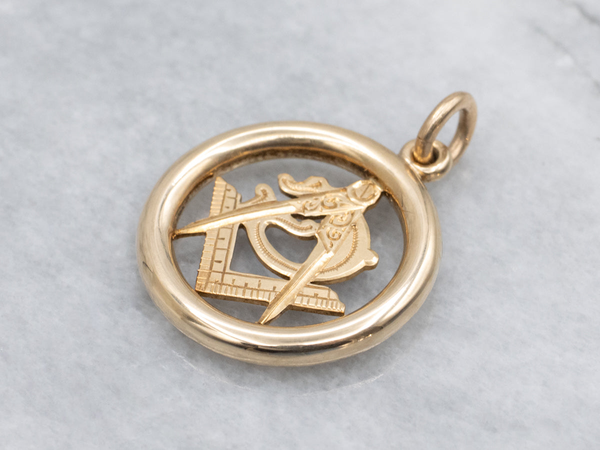 Vintage Yellow Gold and Enamel Masonic Pendant
