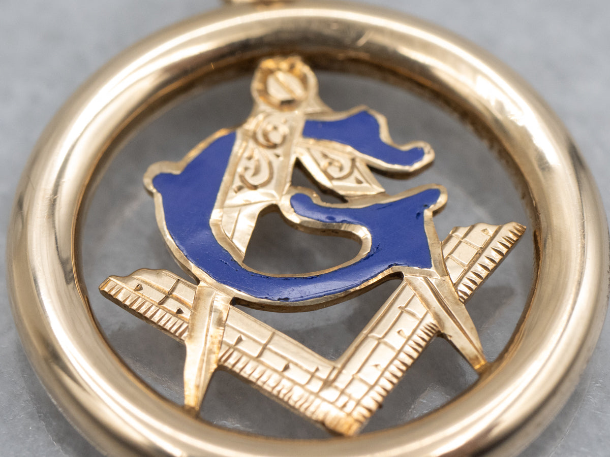 Vintage Yellow Gold and Enamel Masonic Pendant