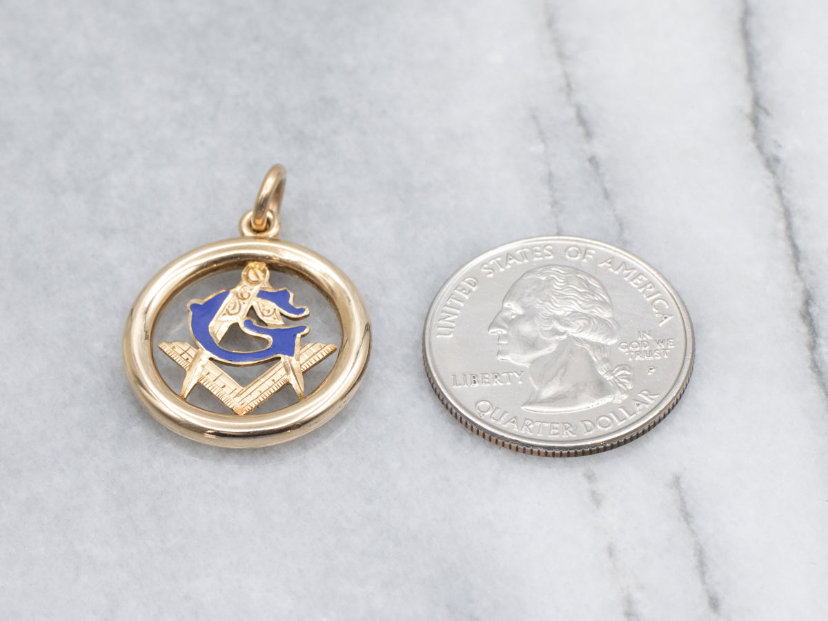 Vintage Yellow Gold and Enamel Masonic Pendant