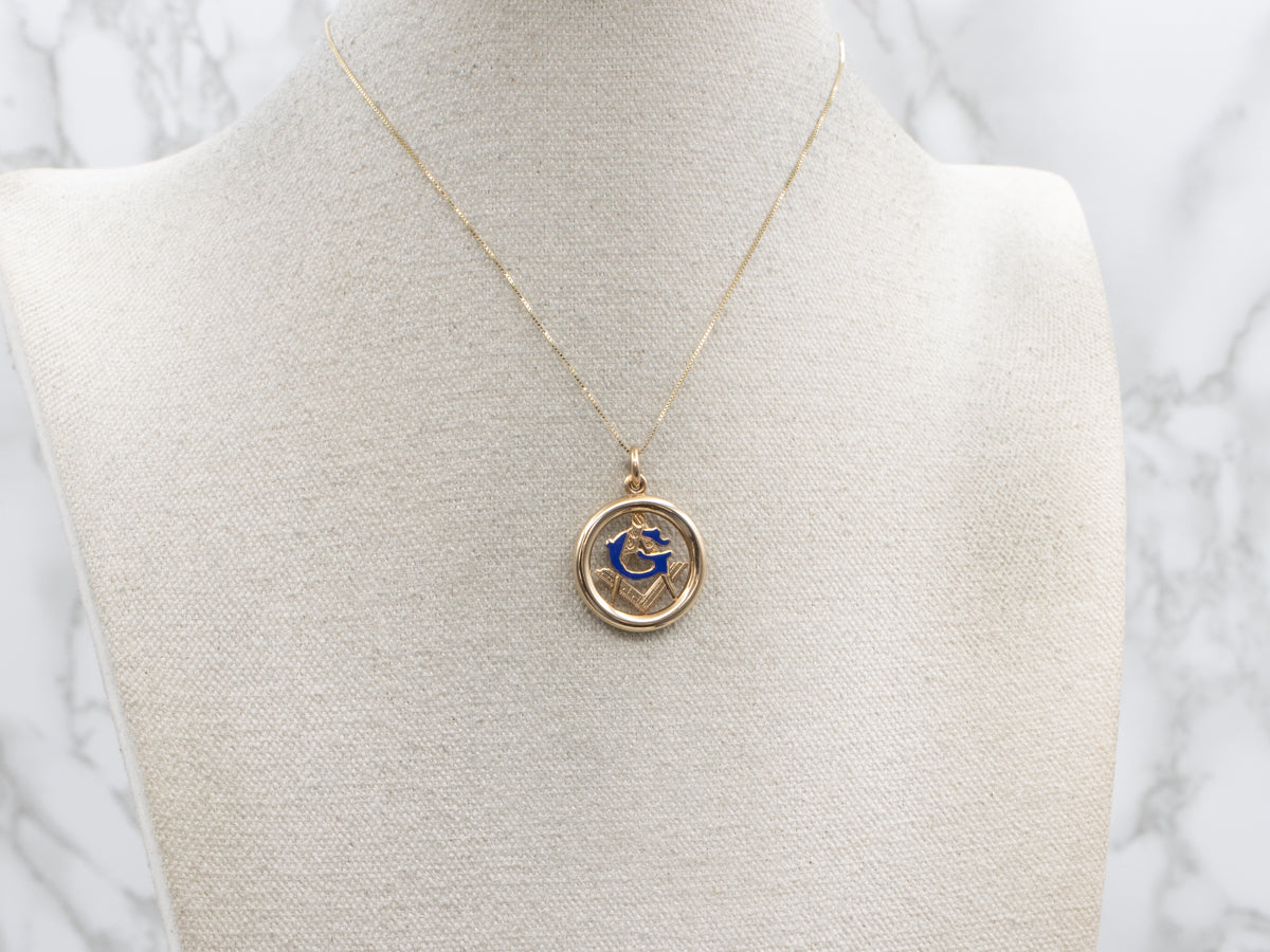 Vintage Yellow Gold and Enamel Masonic Pendant