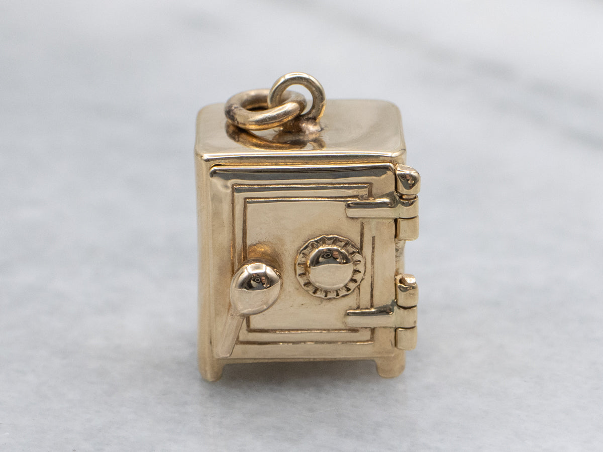 Vintage Yellow Gold Safe Charm with Locking Door