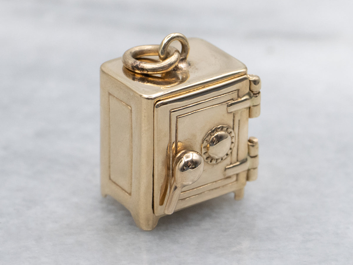 Vintage Yellow Gold Safe Charm with Locking Door