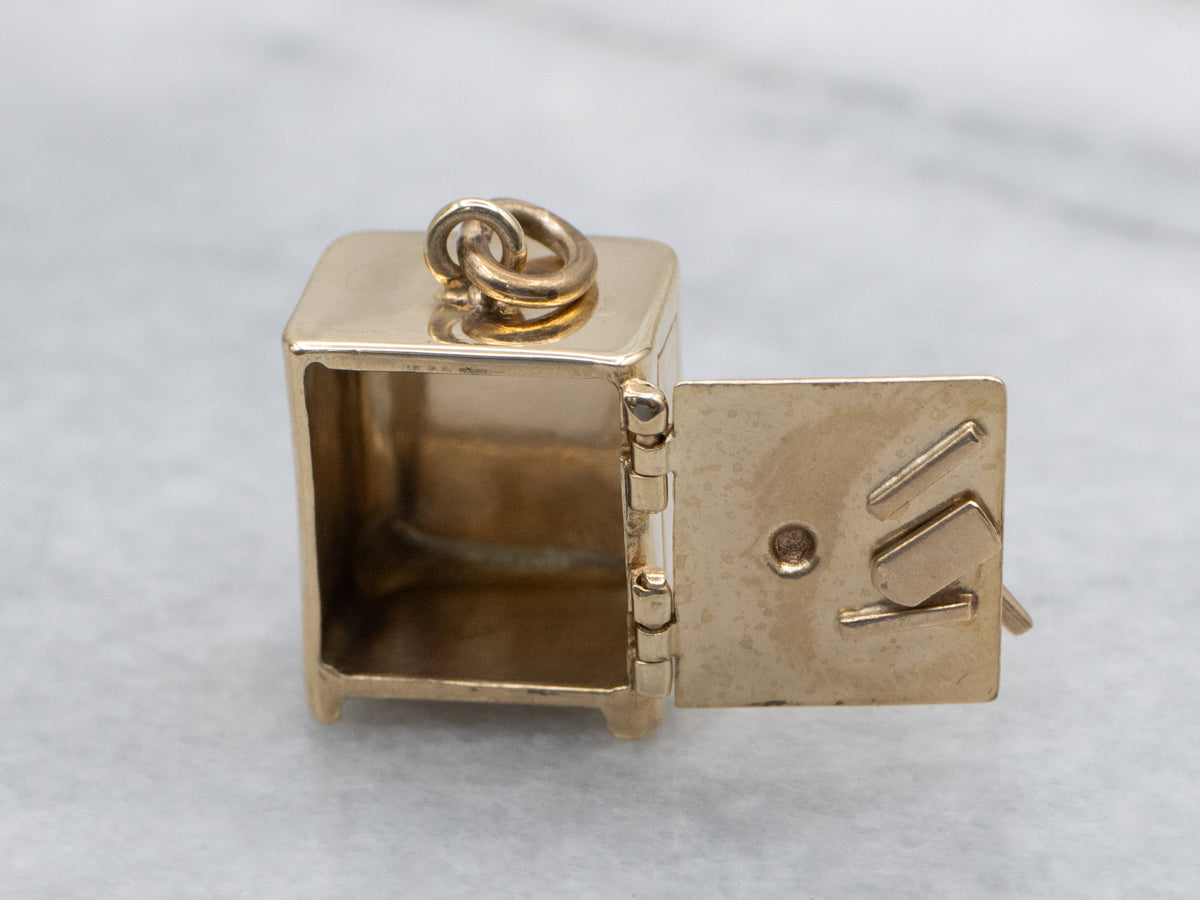 Vintage Yellow Gold Safe Charm with Locking Door