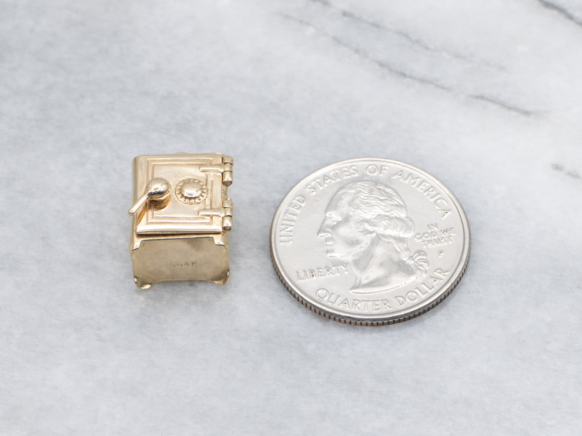 Vintage Yellow Gold Safe Charm with Locking Door