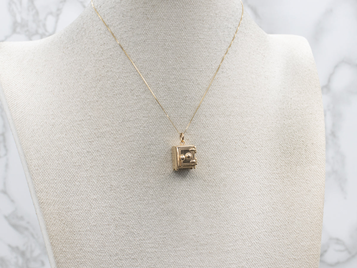 Vintage Yellow Gold Safe Charm with Locking Door