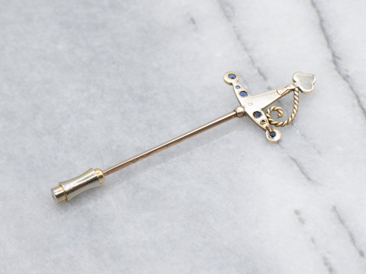 Antique Pearl and Sapphire Doublet Sword Stick Pin