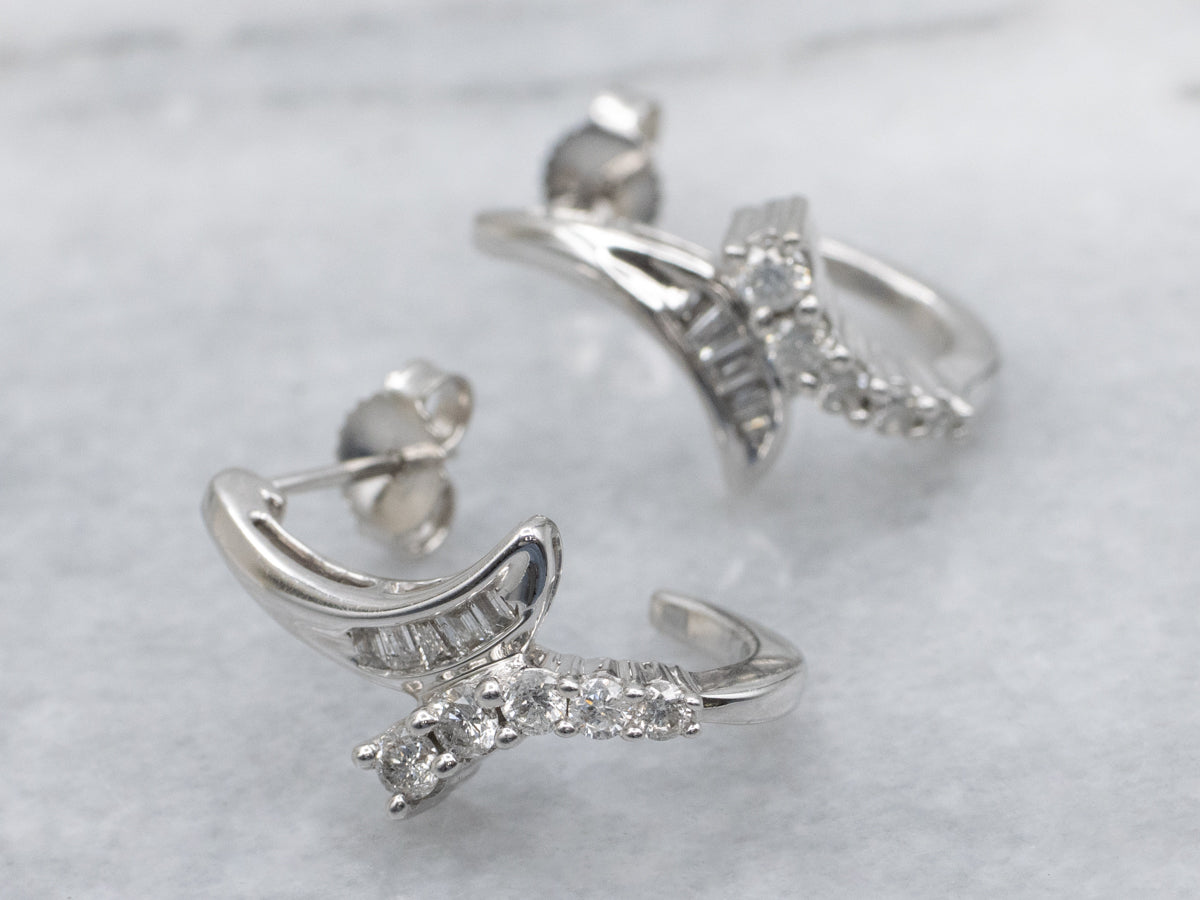 Modern Mixed-Cut Diamond White Gold Stud Earrings