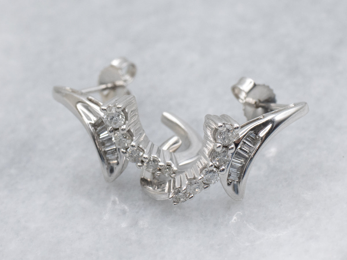 Modern Mixed-Cut Diamond White Gold Stud Earrings
