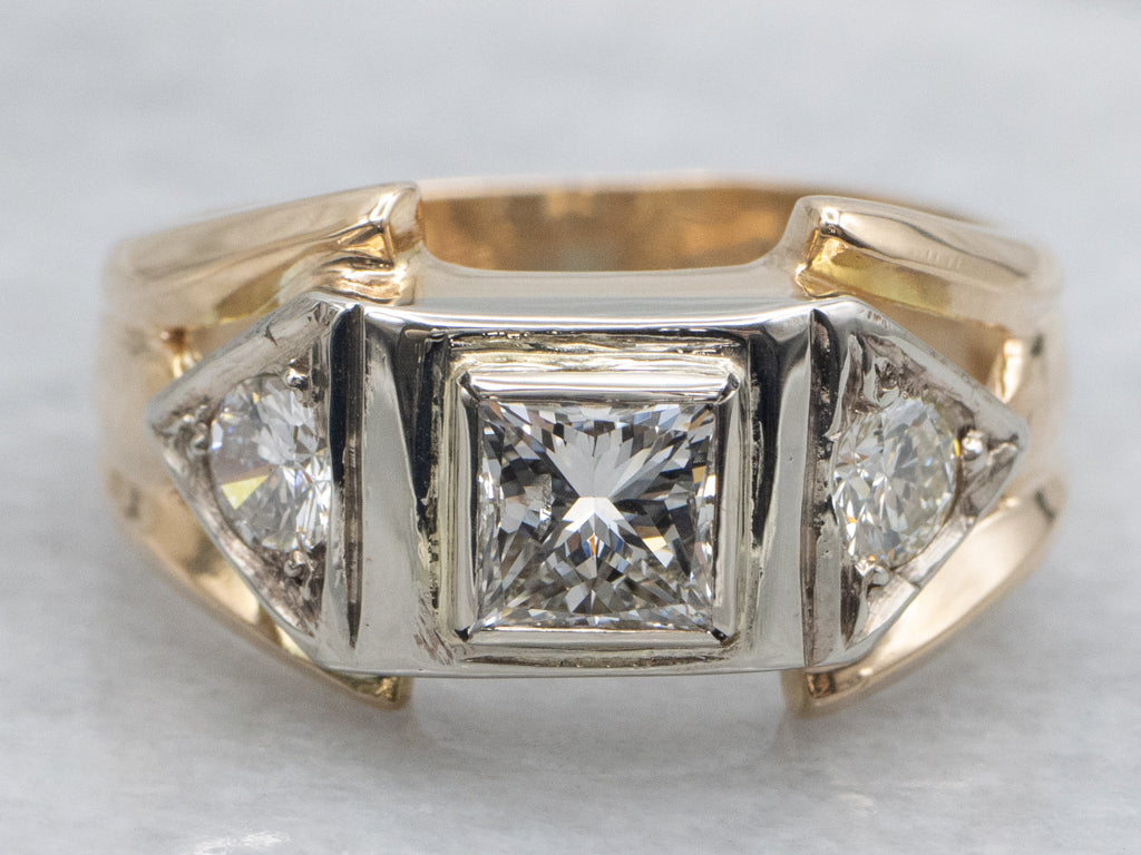 Men's Retro Princess Cut Diamond Engagement Ring