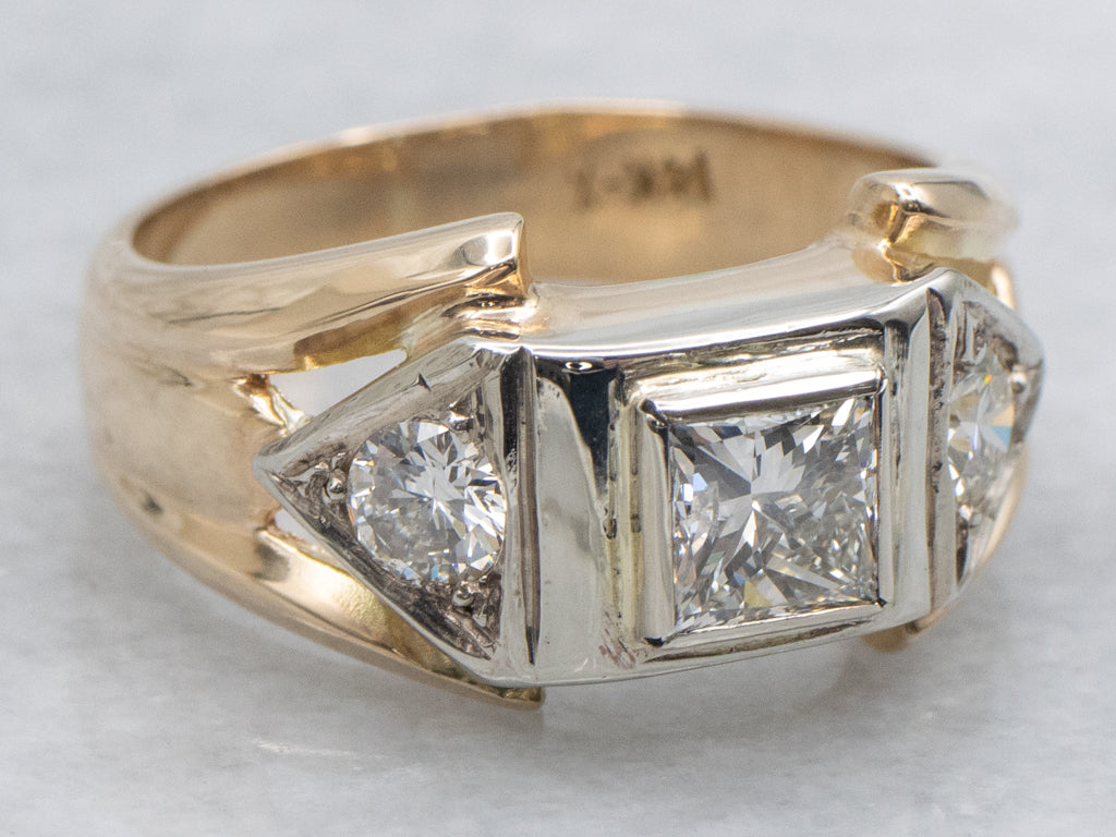 Men's Retro Princess Cut Diamond Engagement Ring