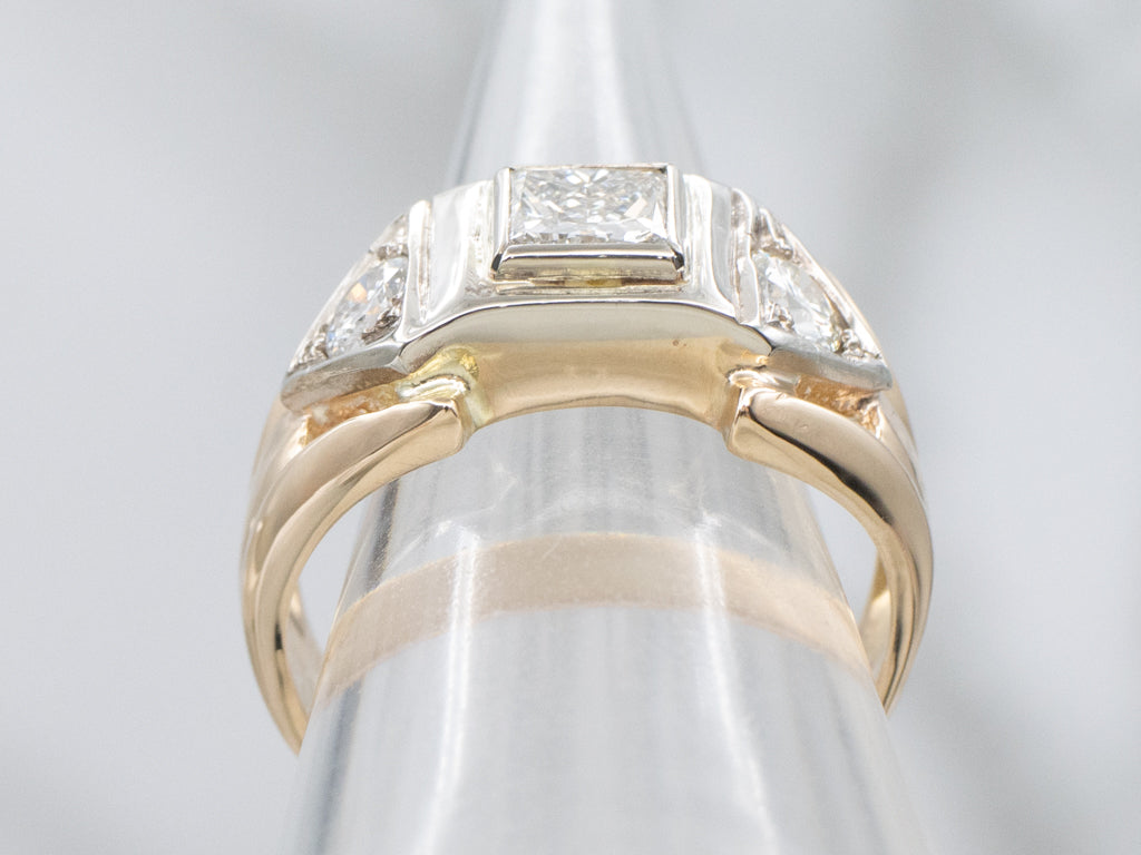 Men's Retro Princess Cut Diamond Engagement Ring