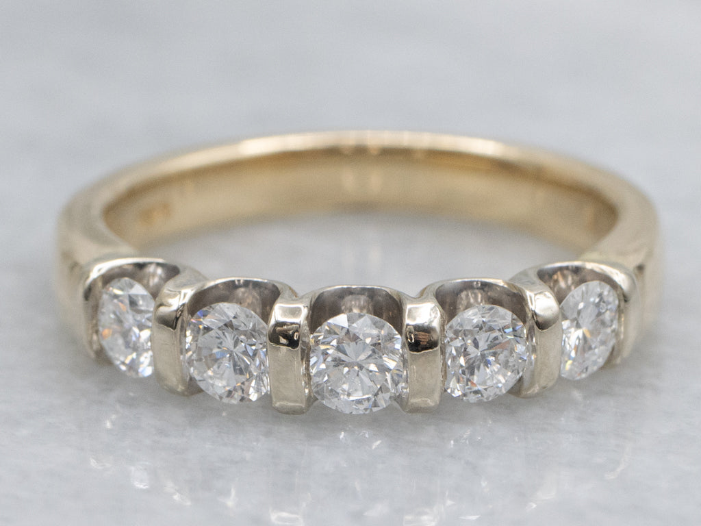 Bar-Set Diamond Two-Tone Gold Band