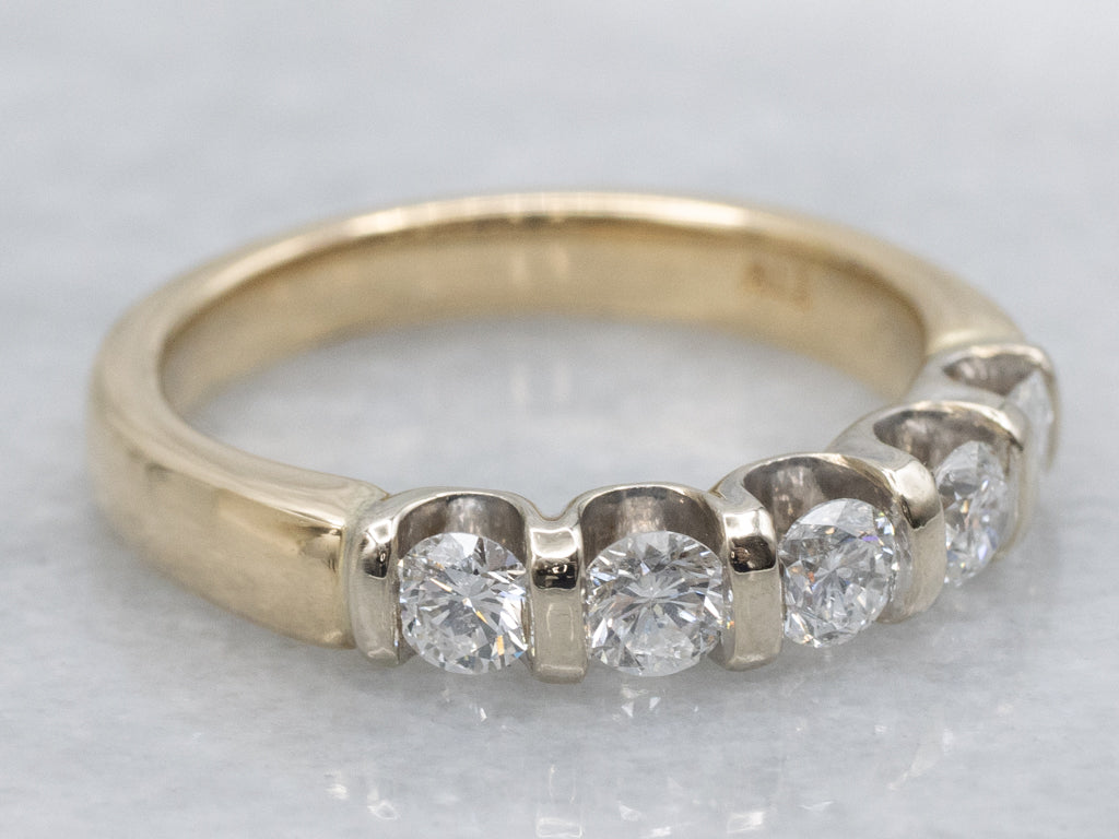 Bar-Set Diamond Two-Tone Gold Band