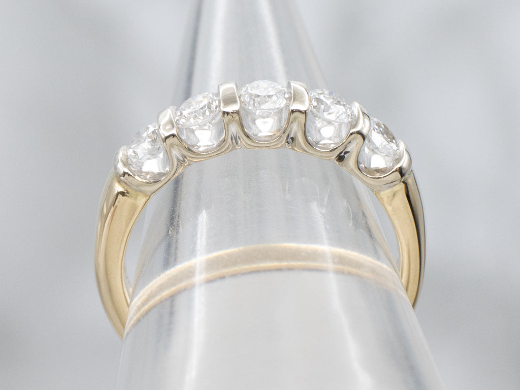 Bar-Set Diamond Two-Tone Gold Band