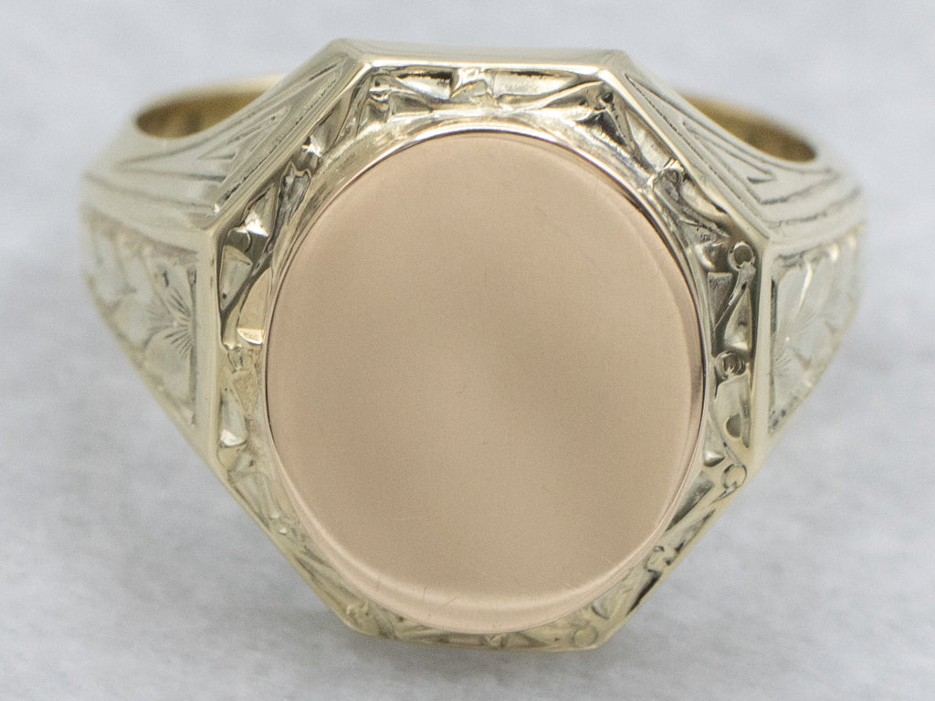 Mix-Era Hand-Engraved Floral Signet Ring