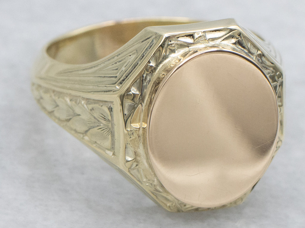Mix-Era Hand-Engraved Floral Signet Ring