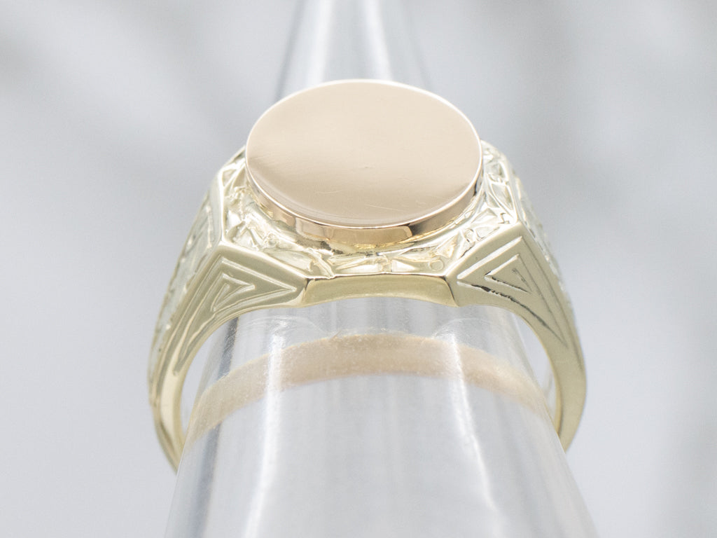 Mix-Era Hand-Engraved Floral Signet Ring