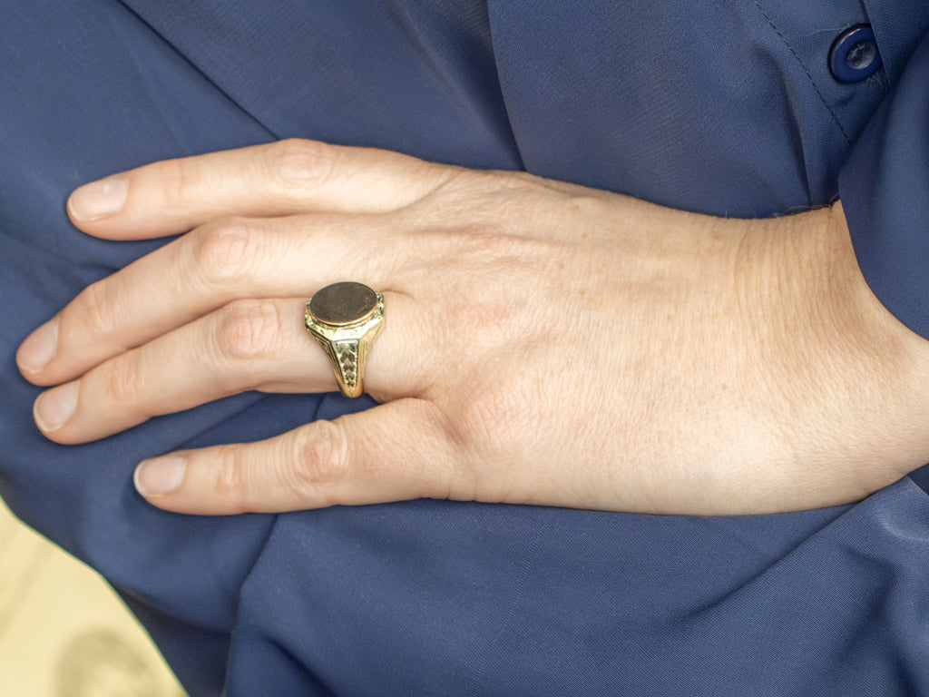 Mix-Era Hand-Engraved Floral Signet Ring