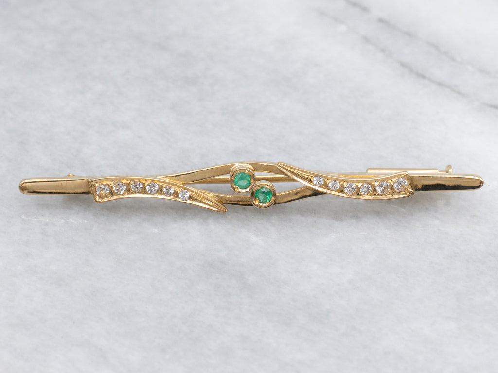 Vintage 800 Gold Green Onyx and Synthetic Spinel Bar Pin