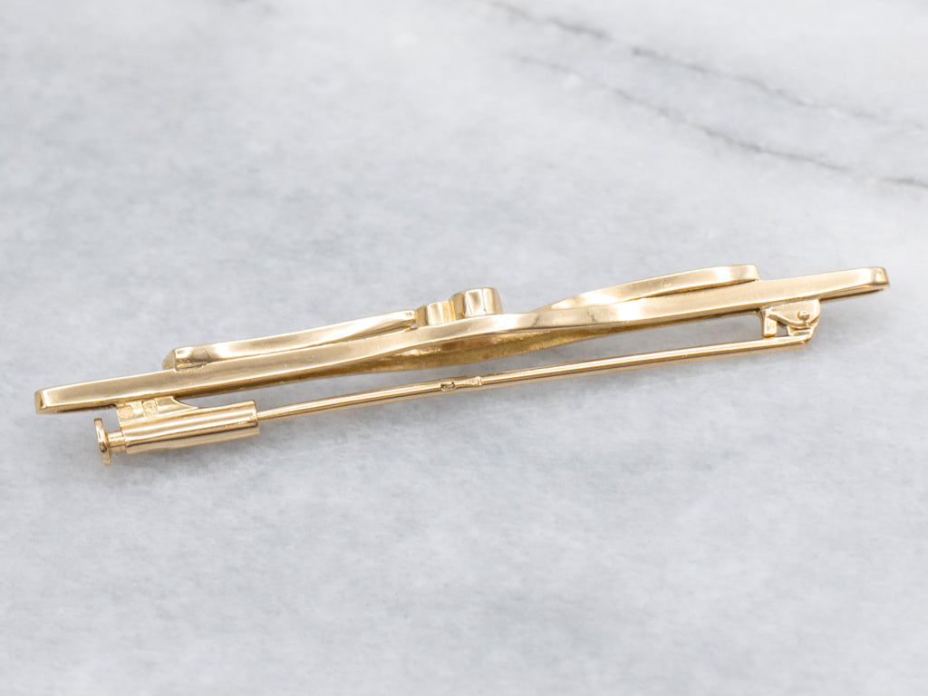 Vintage 800 Gold Green Onyx and Synthetic Spinel Bar Pin